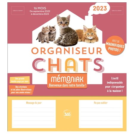 Organiseur chats : 2023 : 16 mois : De septembre 2022 à décembre 2023