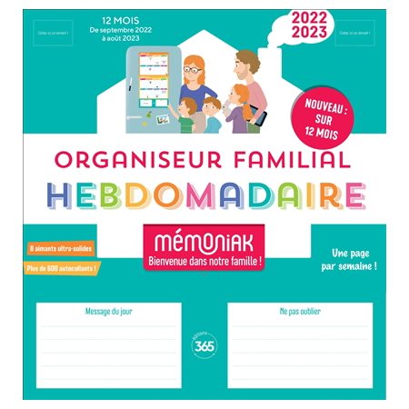 Organiseur familial hebdomadaire : Mémoniak : 2022-2023 : 12 mois : De septembre 2022 à août 2023