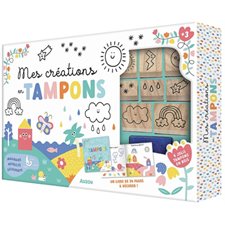 Mes créations en tampons : La météo : Coffret comprenant 1 encreur + 8 jolis tampons en bois + 1 livre de 24 pages à décorer