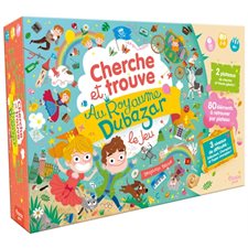 Cherche et trouve au royaume Dubazar : Le jeu : 80 éléments à retrouver par plateau, 2 plateaux de cherche et trouve géants, 3 niveaux de difficultés : 4+