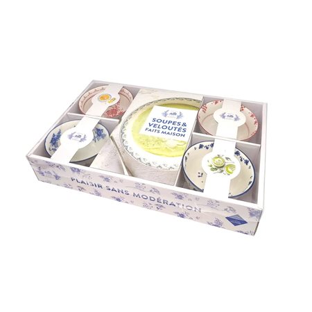 Coffret : Soupes & veloutés faits maison : 4 bols en porcelaine + 1 livre de 11 recettes de souples et veloutés