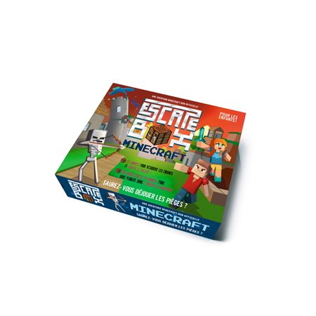 Escape box Minecraft : De 2 à 5 joueurs, de 7 à 12 ans. Un adulte maître du jeu : 45 minutes et pas une de plus !