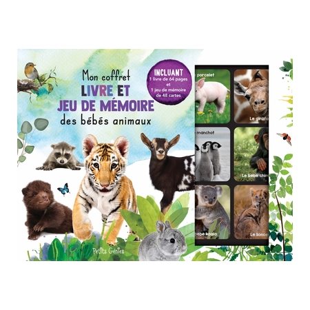 Mon coffret livre et jeu de mémoire des bébés animaux : 1 livre de 64 pages + 1 jeu de mémoire de 48 cartes