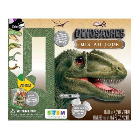 Coffret : Dinosaures : Mis au jour : 1 livre + 1 blocà déterres avec squelette de T.Rex + 3 outils d'excavation + du plâtre + 4 pots de peintures + 12 cartes info + 1 gobelet et 1 bâtonnet à mélanger