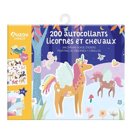 Licornes et chevaux : 200 autocollants : Unicorn and horse stickers : Pegatinas de unicornos y caballos