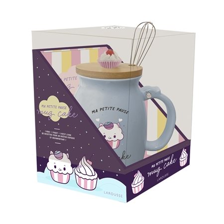 Coffret : Ma petite pause mug cake : 1 joli mug en céramique + 1 petit fouet + 1 livre de 20 recettes