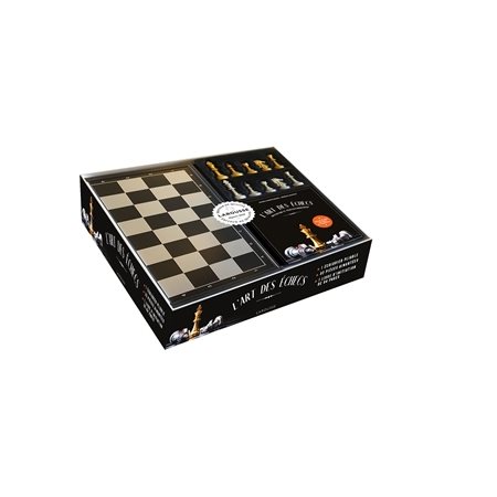 Coffret : L'art des échecs : 1 échiquier magnétique pliable + 1 set de très belles pièces aimantées aux  couleurs métallisées or et argent + 1 livre d'intitiation aux éches