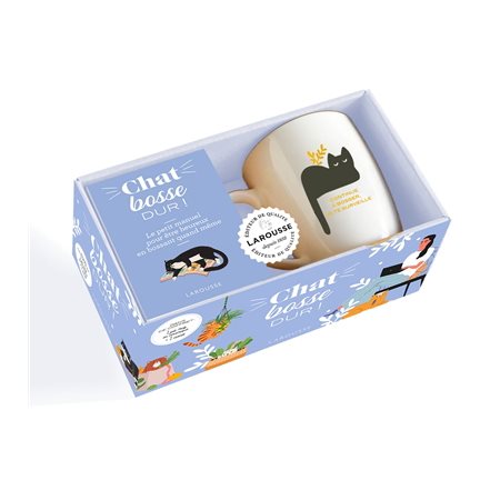 Coffret : Chat bosse dur ! : 1 adorable mug en céramique + 1 petit manuel sur le bonheur au travail vu par notre ami félin