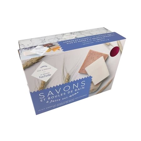 Coffret savons et boules de bains à faire soi-même : Le kit complet pour fabriquer ses savons et bombes de bain : 1 livre + 3 moules à savon et à bombe de bain + 1 bol mélangeur et sa spatule en bamb