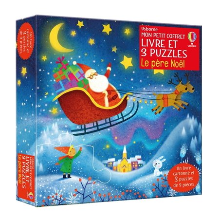 Le Père Noël : 3 puzzles de 17X17 cm avec 9 pièces + 1 livre sur le père noël
