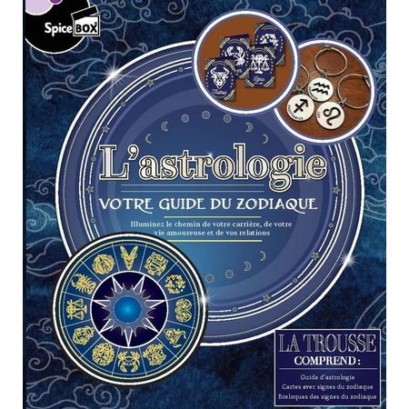 L'astrologie : Coffret : Votre guide du zodiaque : Spice box : 1 guide d'astrologie, 12 breloques avec signes du zodiaque et anneaux de verres à vin, 12 cartes avec signes du zodique