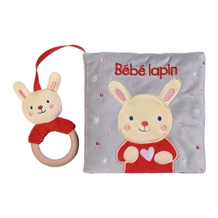 Bébé lapin : Un livre en tissu brodé, enrichi de papier crissant et d'un joli hochet