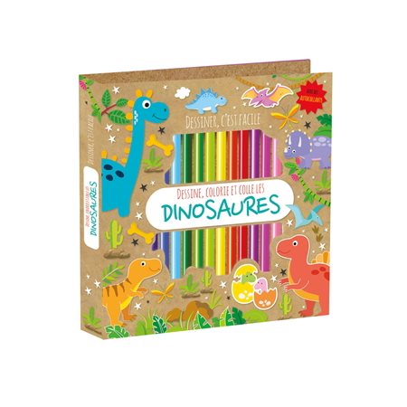 Les dinosaures : Dessine, colorie et colle : Dessiner, c'est facile