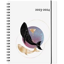 Agenda 2023-24 : Garbo baleines annuel : 1 semaine  /  2 pages : D'août 2023 à juillet 2024 : Couverture rigide et anneaux