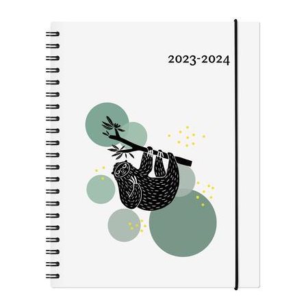 Agenda 2023-24 : Garbo paresseux annuel : 1 semaine  /  2 pages : D'août 2023 à juillet 2024 : Couverture rigide et anneaux