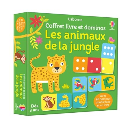 Les animaux de la jungle : Coffret livre et dominos