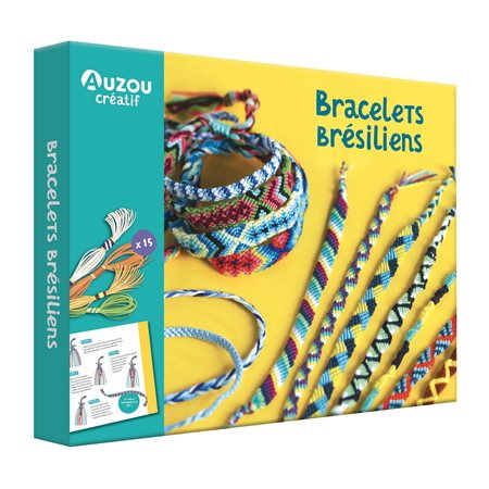 Bracelets brésiliens : Mon coffret d'artiste : 6+ : 15 couleurs de fils de coton + 1 livre de pas à pas avec 10 modèles