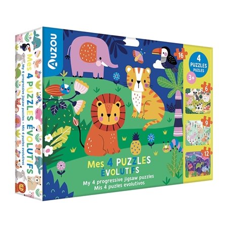 Mes 4 puzzles évolutifs : 3+ : My 4 progressive jigsaw puzzles : Mis 4 puzles evolutivos