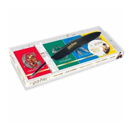 Harry Potter : Mon coffret papeterie : Comprend 4 carnets aux couleurs des maisons de Poudlard + 1 vraie plume-stylo