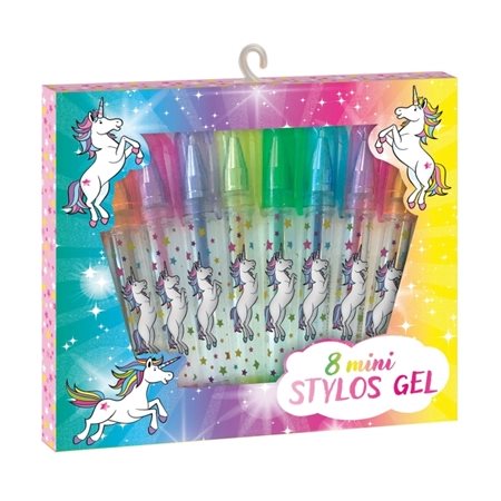 8 mini stylos gel licornes