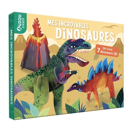 Mes incroyables dinosaures : Mon coffret d'artiste : 6 ans et + : 7 dinosaures à construire sans colle ni ciseaux; 1 livre documentaire + 1 notice de montage