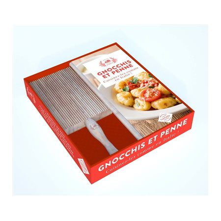 Coffret : Gnocchis et penne : Cuisinez-les comme en Italie ! : 1 planche en bois pour façonner les gnocchis + 1 bâton pour former les penne + 1 livre de recettes gourmandes