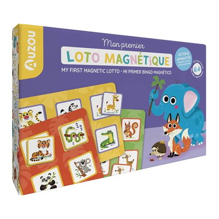 Mon premier loto magnétique : 3 + :  My first magnetic lotto : Mi primer bingo magnético : 5 planches; 30 jetons aimantés & 1 sac en toile