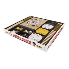 Coffret : Sushis chats : Des recettes made in Japon à chavourer entre amis ! : 4 couplelles à sauce; 4 repose-baguettes; 4 paires de baguettes en bois + 1 livret de recettes