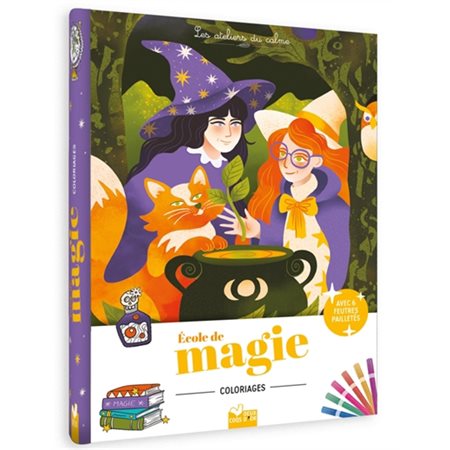 Coloriages Ecole de magie : Pochette 6 feutres pailletés