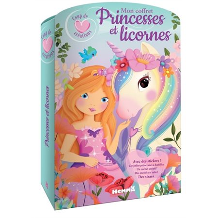 Coup de coeur créations : Mon coffret Princesses et licornes : Avec des stickers ! : De jolies princesses à habiller. Un carnet créatif