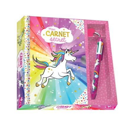 Mon carnet secret licorne : Coffret avec stylo 4 couleurs : Des jeux cherche et trouve et des activités pour savoir quelle licorne tu es !
