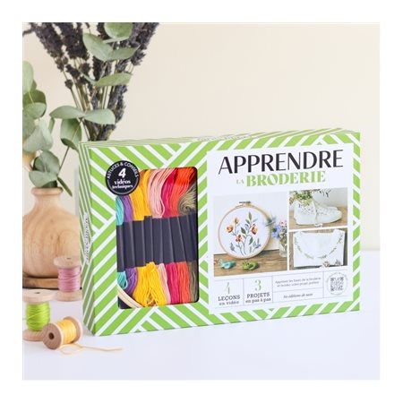 Coffret : Apprendre la broderie : Apprenez les bases de la broderie et brodez votre projet préféré : 4 leçons en vidéo, 3 projets en pas à pas