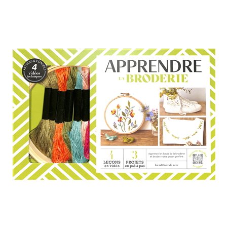 Coffret : Apprendre la broderie : Apprenez les bases de la broderie et brodez votre projet préféré : 4 leçons en vidéo, 3 projets en pas à pas