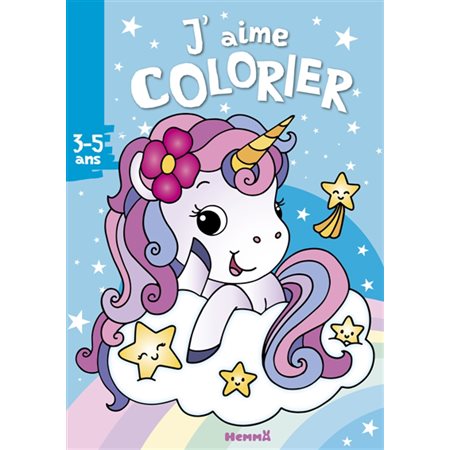 J'aime colorier :3-5 ans : Licorne sur fond bleu