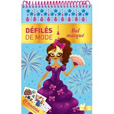 Bal masqué : Bloc à spirale : Voici plus de 200 autocollants pour habiller tes princesses ! Pour chaque page, colorie le décor, puis choisis une tenue et de jolis accessoires …