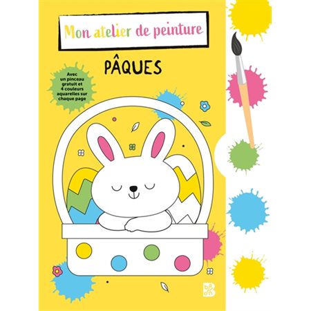 Livre à colorier avec pinceau et aquarelles Pâques 2023