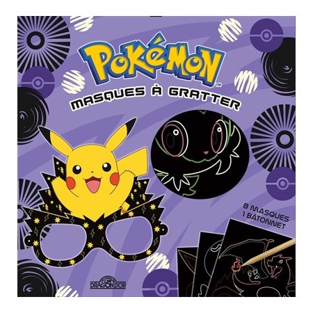 Pokémon : Masques à gratter : 8 masques prédécoupés + 1 bâtonnet + 1 m d'élastique