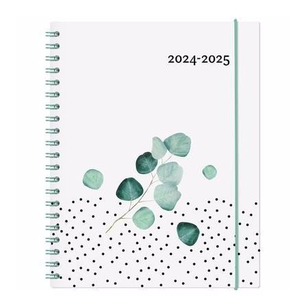 Agenda 2024-2025 : Garbo-E Eucalyptus : Avec anneaux : 1 semaine  /  2 pages : De août 2024 à juillet 2025