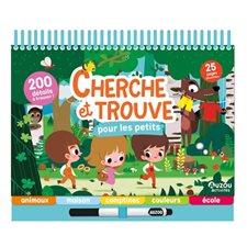 Cherche et trouve : Pour les petits : 3 ans et + : Des solutions, 10 éléments à trouver sur chaque page, un poussin caché dans tous les décors, 1 feutre effaçable+ 5 onglets