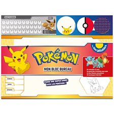 Set de bureau Pokémon : Calendrier des mois; notes repositionnables; 50 mini-enveloppes poké ball : 52 pages avec 1 pense-bête; 1 semainier; 1 grand espace libre + des espaces pour colorier, dessiner