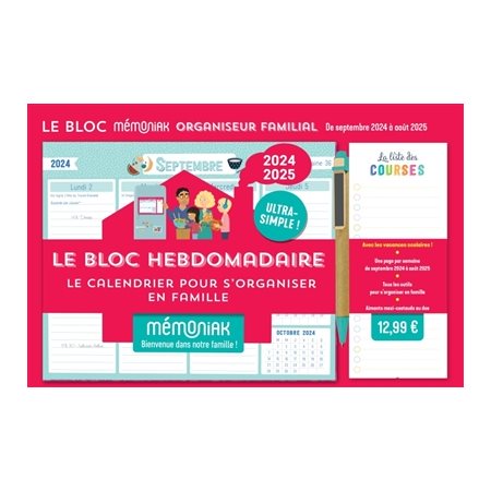 Le bloc hebdomadaire 2024-2025 : Le calendrier pour s'organiser en famille : Le Mémoniak