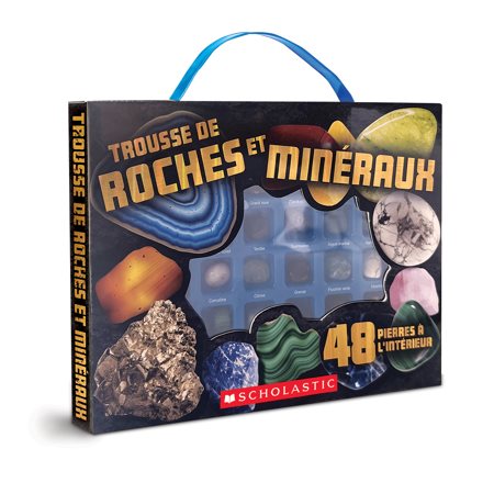 Trousse de roches et minéraux : 6 + : 48 pierres à l'intérieur + 1 livre de 48 pages + 1 présentoir étiqueté