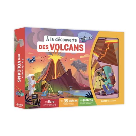 Coffret : A la découverte des volcans : A la découverte de : 6 ans et + : Un livre documentaire + 35 pièces magnétiques + 1 plateau géant aimanté