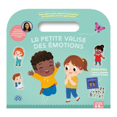 La petite valise des émotions : Maison Fleurus : Contient 1 grand décor à complèter + 16 grands stickers épais et repositionables + 1 livret de 16 pages