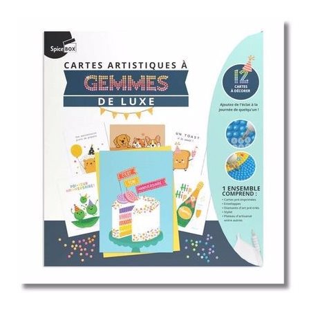 Coffret : Cartes artistiques à gemmes de luxe : Cartes pré-imprimées; enveloppes; diamants d'art pré-triés; stylet; plateau d'artisanat