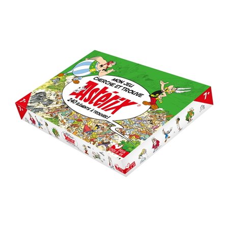 Mon jeu cherche et trouve Astérix : Coffret avec plateau et cartes : 120 cartes recto-verso, 240 éléments à chercher et trouver. 1 leaflet qui propose plusieurs règles du jeu : En solo ou en famille