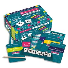 Défis Scrabble : Dans ce coffret : 200 cartes-défis pour jouer seul, à deux ou davantage; 1 livret de 96 pages avec les réponses, des trucs pour s'améliorer; 1 carnet avec la règle du jeu + 1 crayon