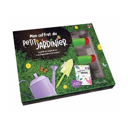 Mon coffret du petit jardinier : 1 guide pour apprendre à jardiner + 15 cartes descriptives + 1 truelle et 1 sarcloir