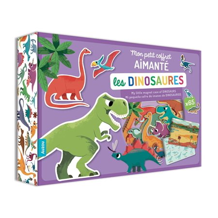 Les dinosaures : Mon petit coffret aimanté : 3 ans et + : 2 tableaux magnétiques + 18 cartes + 65 aimants