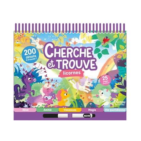 Cherche et trouve licornes : 200 détails à trouver ! : 25 pages plastifiée : 3 ans et +